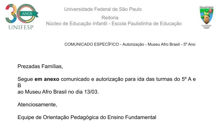 Comunicado Especfico Autorizao Museu Afro Brasil 5 Ano pptx