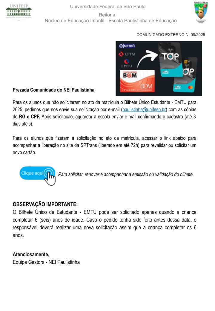 Comunicado Externo N 09 2025 Solicitao ou revalidao do Bilhete nico EMTUpptx