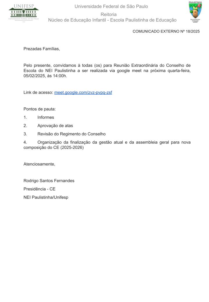 Comunicado Externo N 18 2025 Convite Conselho de Escola pptx 1