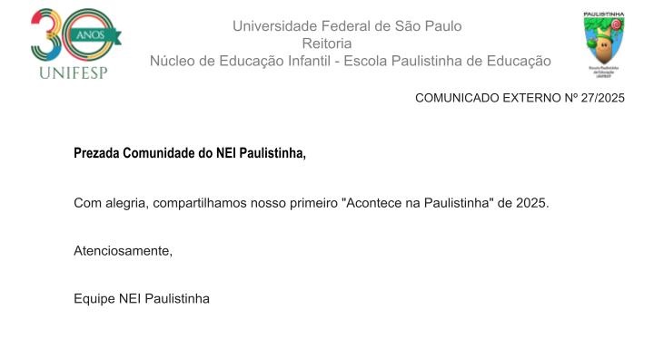 Comunicado Externo N 27 2025 Acontece na Paulistinha Fevereiro de 2025pptx