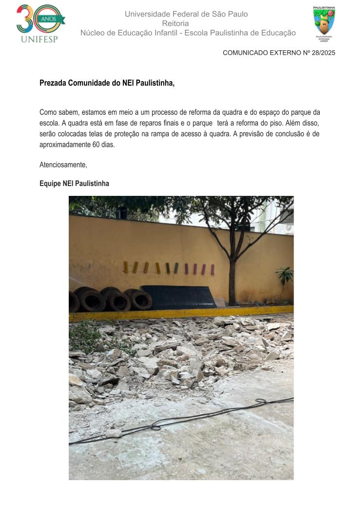 Comunicado Externo N 28 2025 Reforma da quadra e do espao do parquepptx