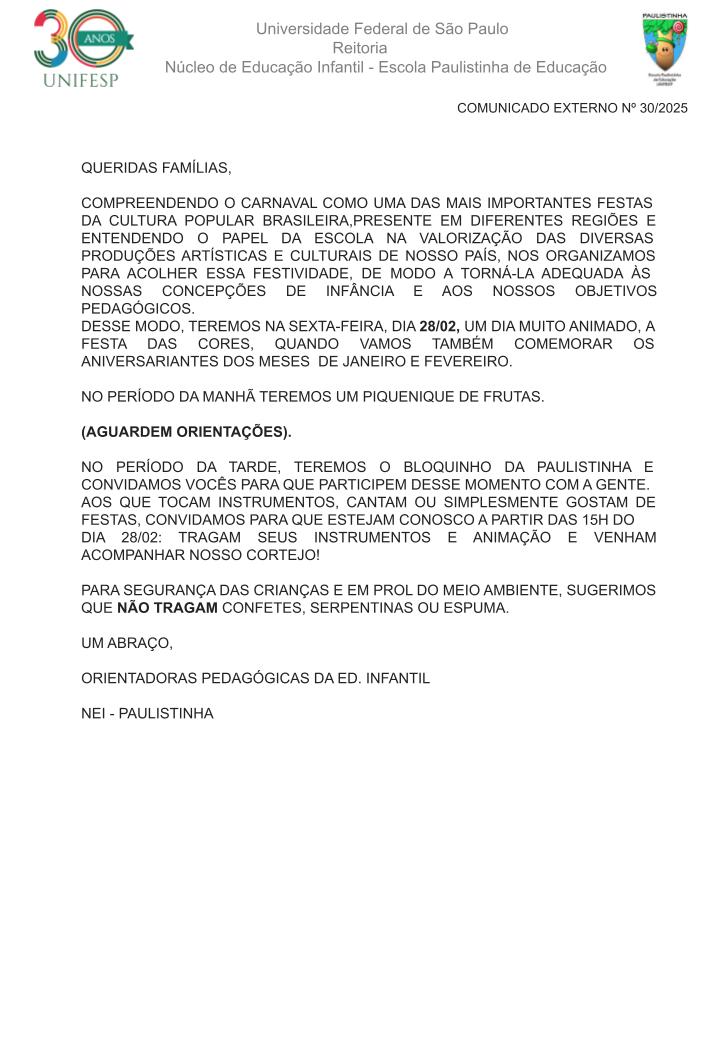 Comunicado Externo N 30 2025 Festa das Cores pptx