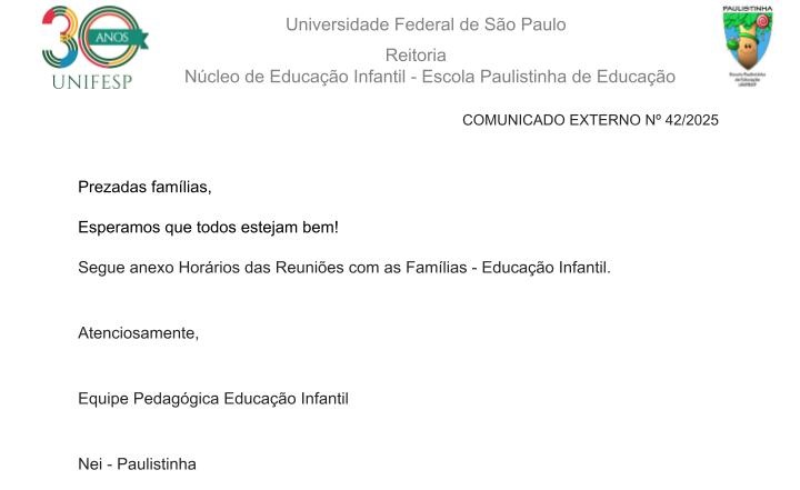 Comunicado Externo N 42 2025 Reunio com as Familias Educao Infantilpptx