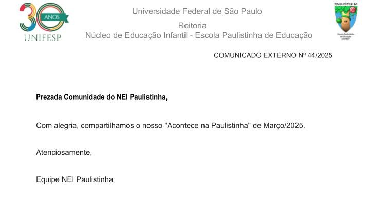Comunicado Externo N 44 2025 Acontece na Paulistinha Maro 2025pptx