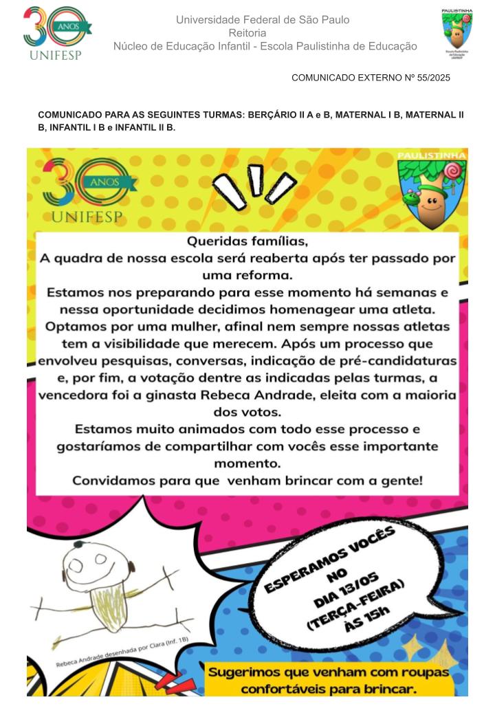 Comunicado Externo N 55 2025 Atividades Reabertura da Quadra Infantil Turmas Bpptx