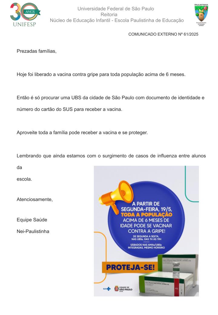 Comunicado Externo N 61 2025 Liberao Vacina Contra a Gripepptx